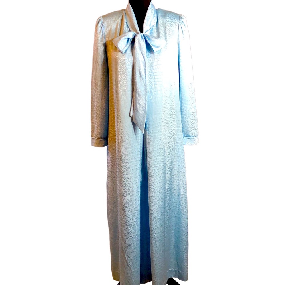 VTG Dior Light Blue Long Silk Robe with Bow Neck